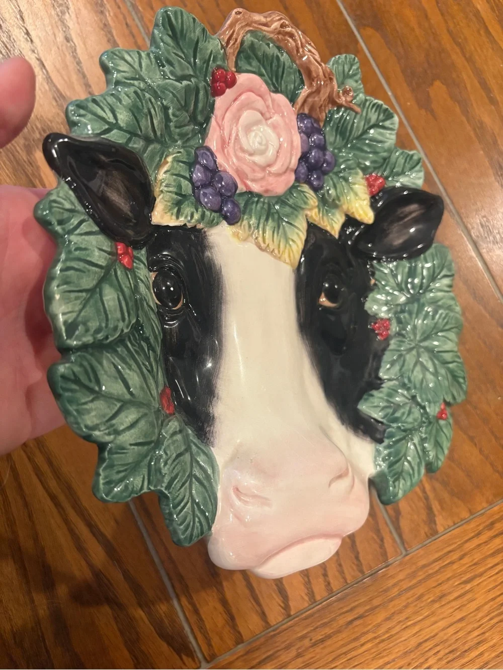 1994 Fitz and Floyd Ceramic Floral Cow Head Decorative Plate Serveware